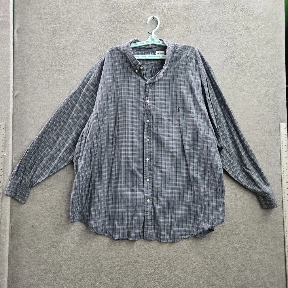 Ralph Lauren Men Button Up Shirt 4XB Blue Pony Embroidery Plaid